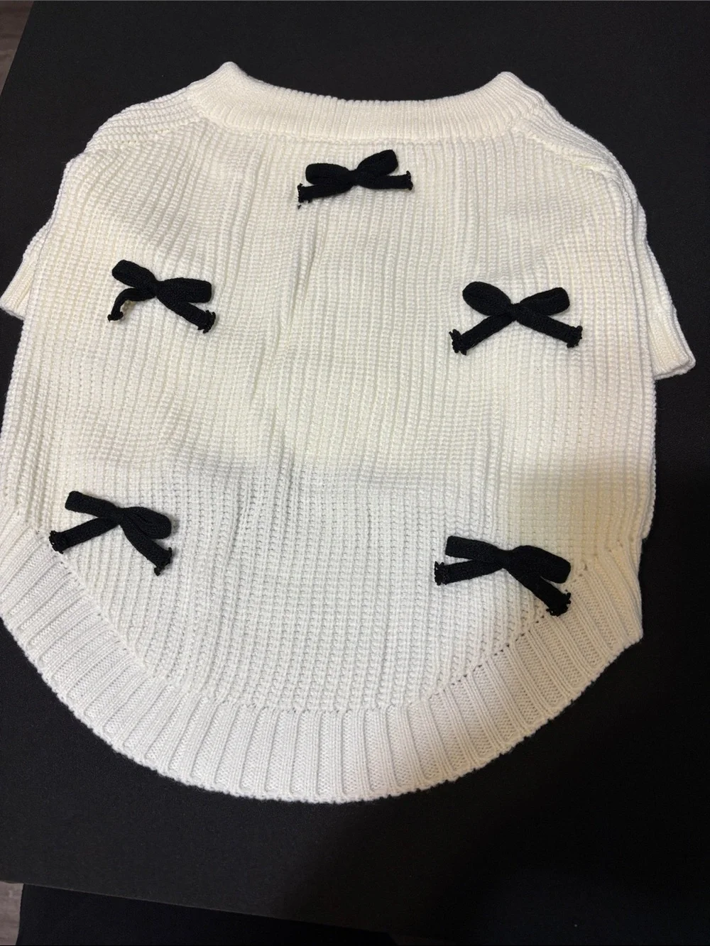 Women’s White Knit Sweater with Black Bow Accents